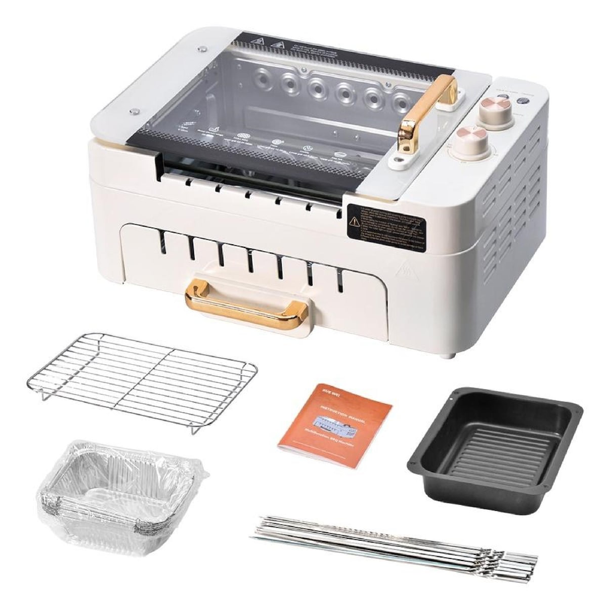 Double-layer electric smokeless grill, three-in-one multi-function automatic rotating skewer machine, detachable
