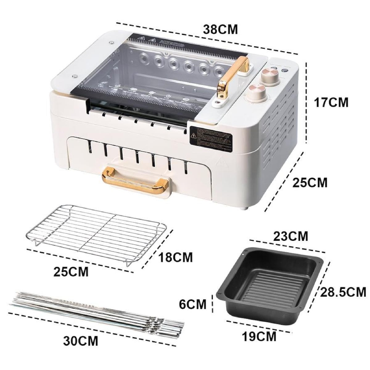 Double-layer electric smokeless grill, three-in-one multi-function automatic rotating skewer machine, detachable