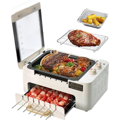 Double-layer electric smokeless grill, three-in-one multi-function automatic rotating skewer machine, detachable