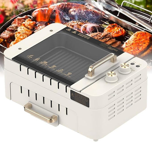 Double-layer electric smokeless grill, three-in-one multi-function automatic rotating skewer machine, detachable